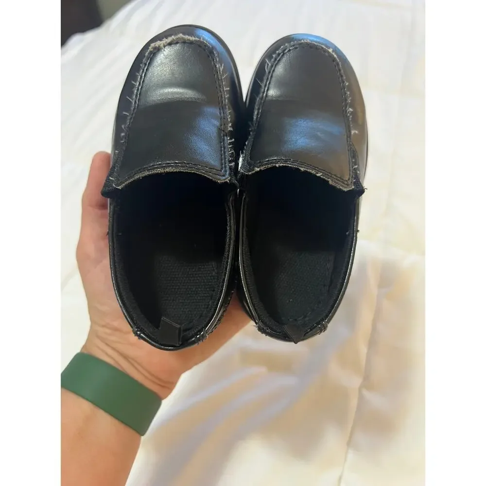 George Toddler Boys Loafers Size 8 Black Dennis Slip On Dress Shoes Moc Toe Flaw